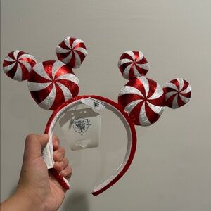Disney Red and White peppermint Swirl Ears Headband